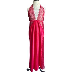 Victoria’s Secret Elegant Red Halter Lace Satiny Gown, Sz Medium